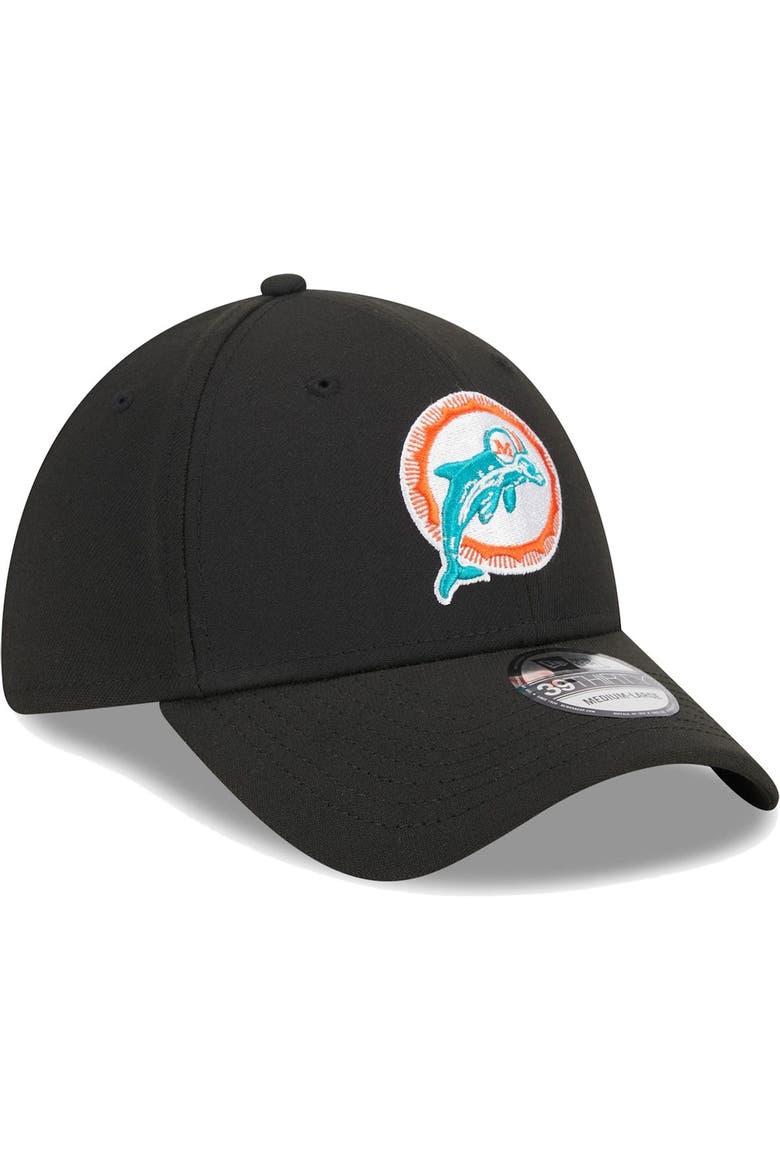 Men's New Era Black Miami Dolphins Throwback Main 39THIRTY Flex Hat, Alternate, color, Black