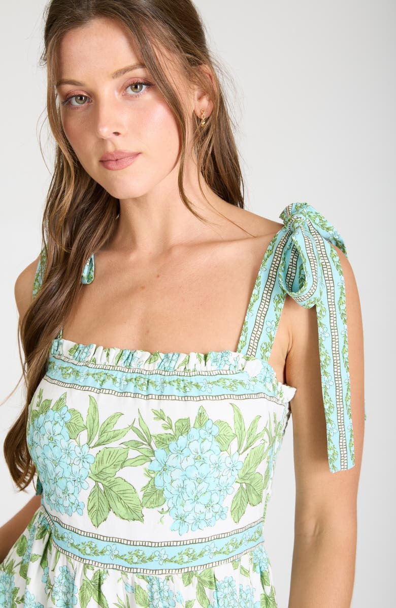 AUGUST SKY Bow Tied Shoulder Strap Midi Dress, Alternate, color, Cream Multi