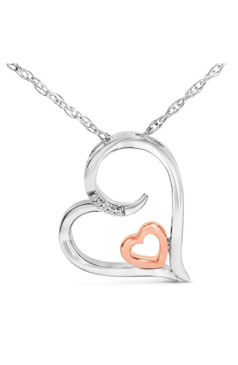Haus of Brilliance 14K Rose Gold Plated Sterling Silver Diamond Accent Heart Pendant Necklace, Alternate, color, White Gold Over Silver