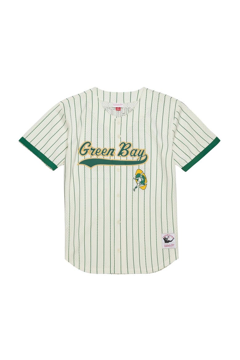 Men's Mitchell & Ness Reggie White Cream Green Bay Packers Name & Number Mesh Button-Up Baseball Jersey, Alternate, color, Cream