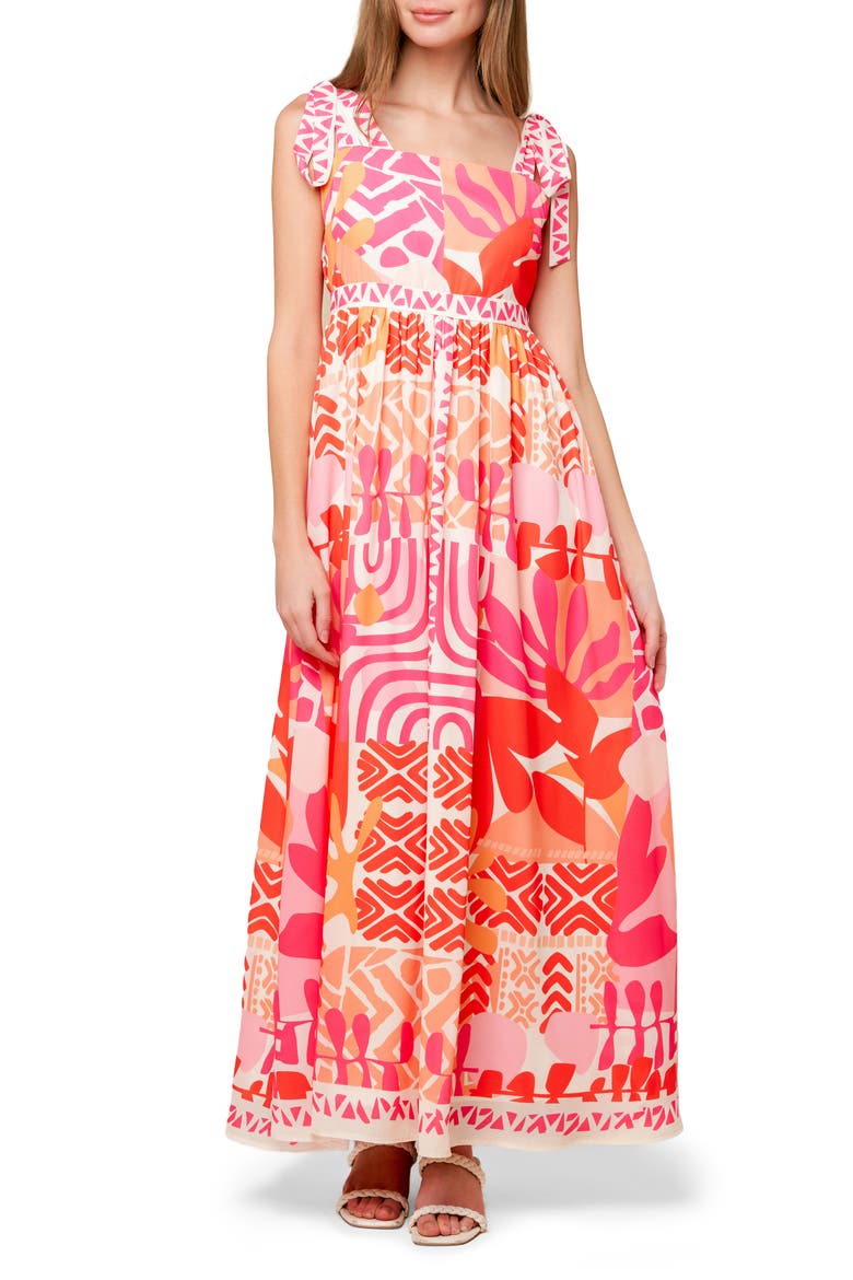 Bold Print Maxi Dress, Main, color, PINK/ ORANGE