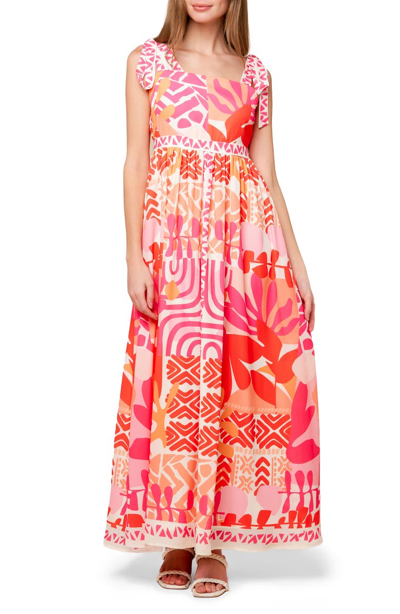 FLYING TOMATO Bold Print Maxi Dress, Main, color, Pink/ Orange