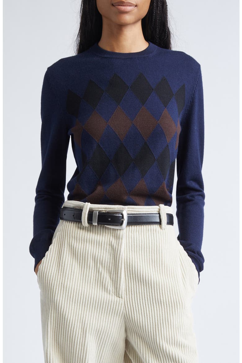 Vivian Argyle Merino Wool & Silk Sweater, Main, color, NAVY MULTI