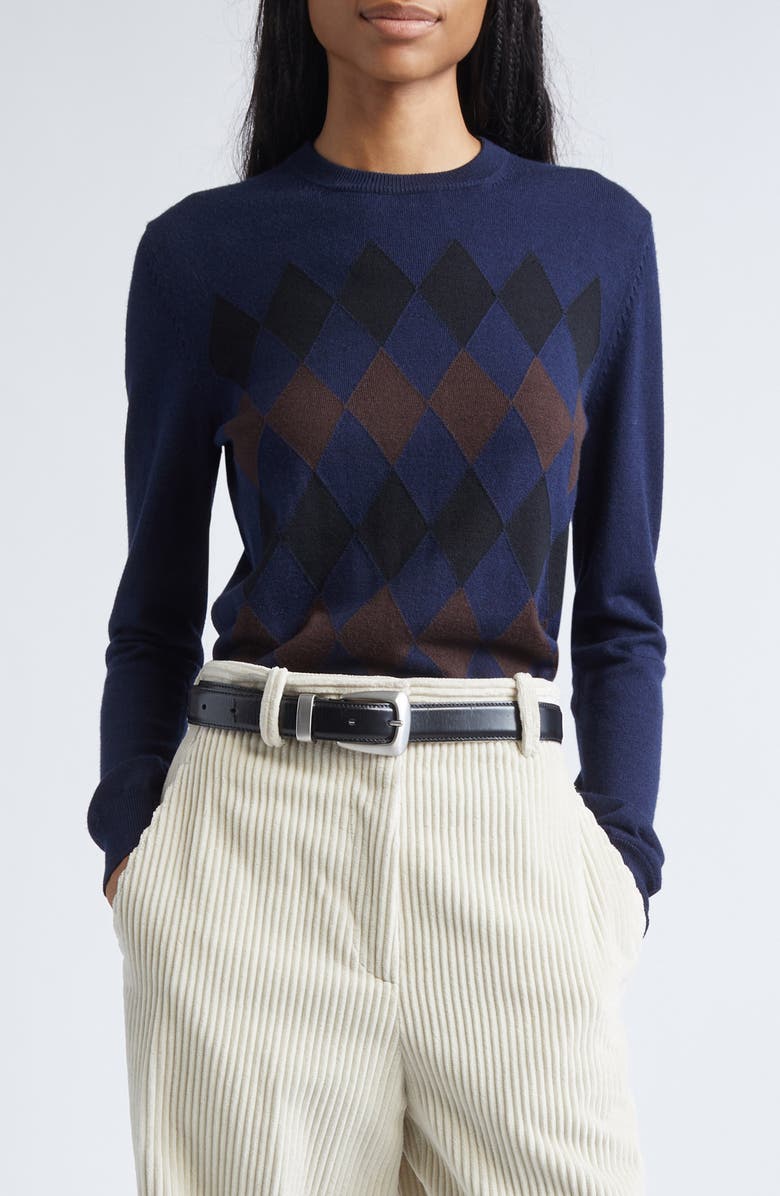 Proenza Schouler Vivian Argyle Merino Wool & Silk Sweater, Main, color, Navy Multi
