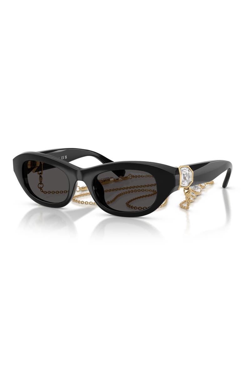 50mm Small Pillow Sunglasses with Chain, Alternate, color, BLACK / DARK GREY