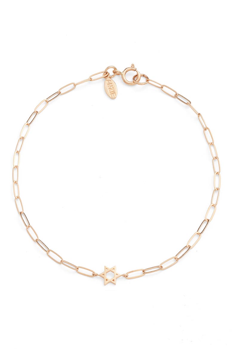 Love Letter Star of David Mini Paperclip Bracelet, Main, color, GOLD