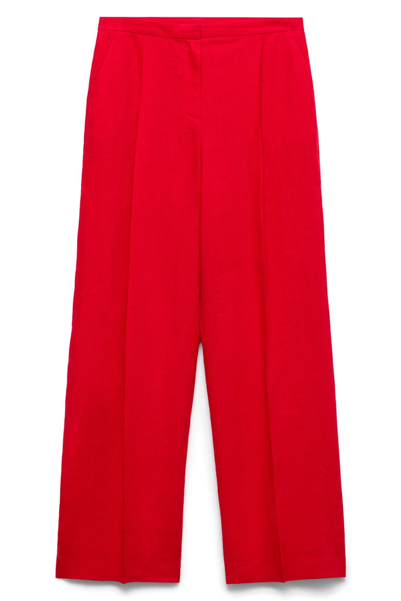 Limona Pleat Front Wide Leg Linen Pants, Alternate, color, RED