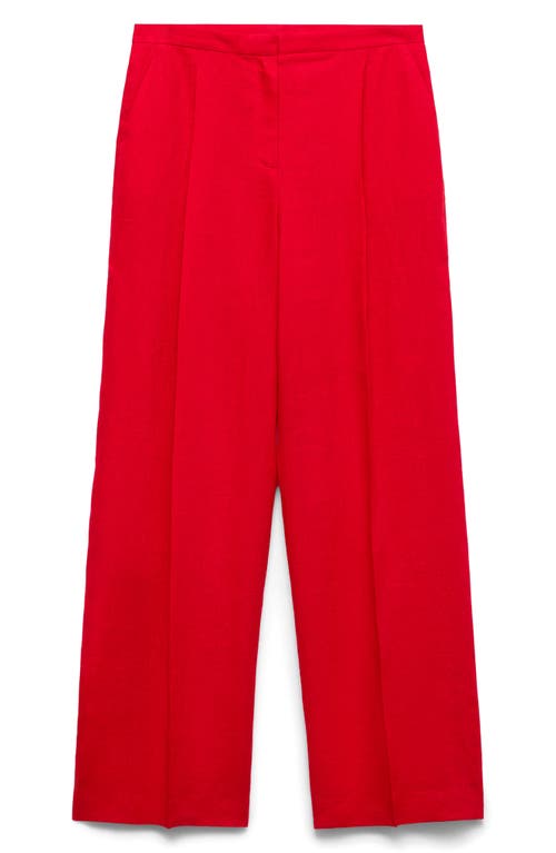 Mango Limona Pleat Front Wide Leg Linen Pants In Red