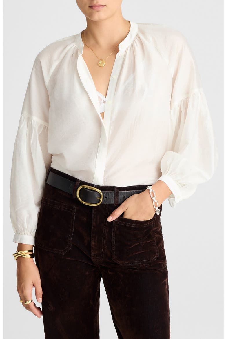 Shirred Balloon Sleeve Button-Up Top, Main, color, WINTER WHITE