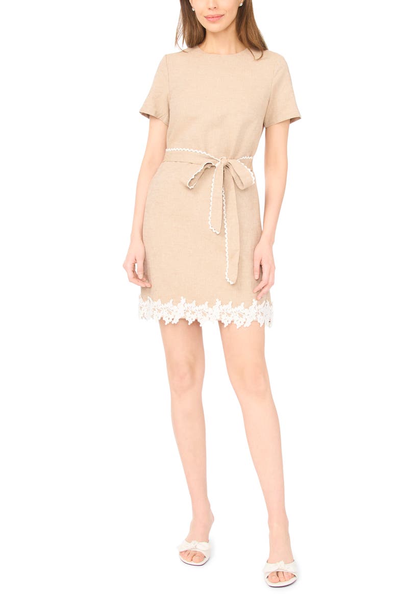 Lace Trim A-Line Minidress, Main, color, TOFFEE