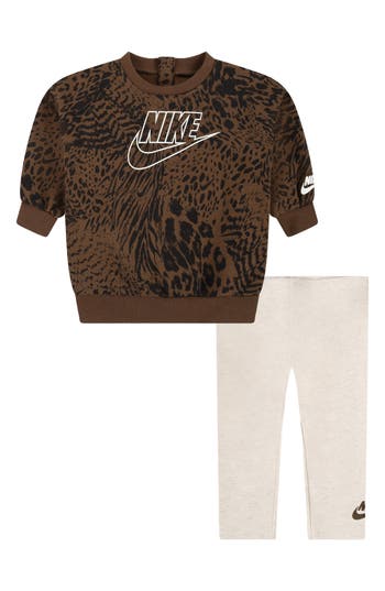Nike "home Swoosh Home" Crew Set Baby 2-piece Set In Pale Ivory Heather