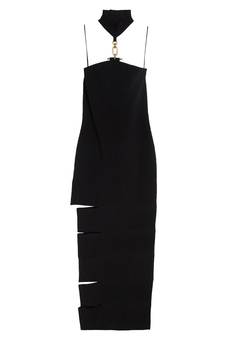 Cutout Chain Detail Rib Sweater Dress, Alternate, color, 0PA BLACK