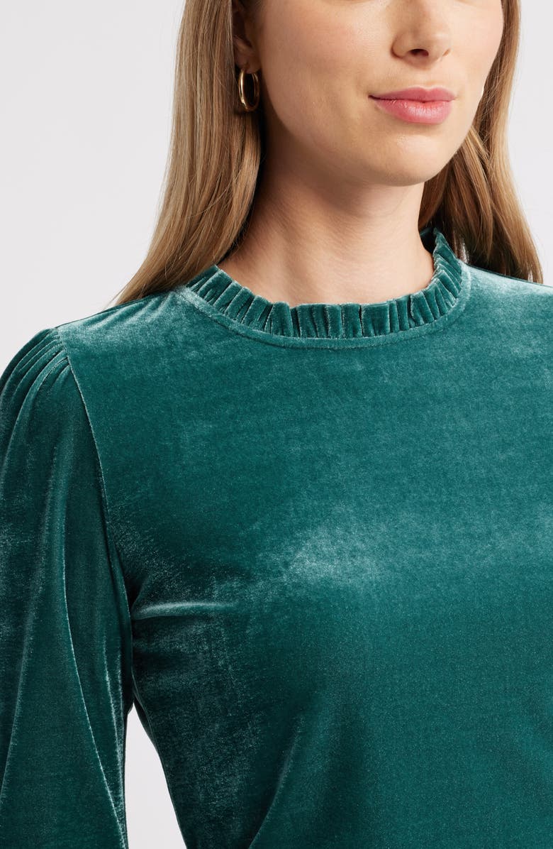 Caslon<sup>®</sup> Velour Ruffle Neck Top, Alternate, color, Green Ponderosa