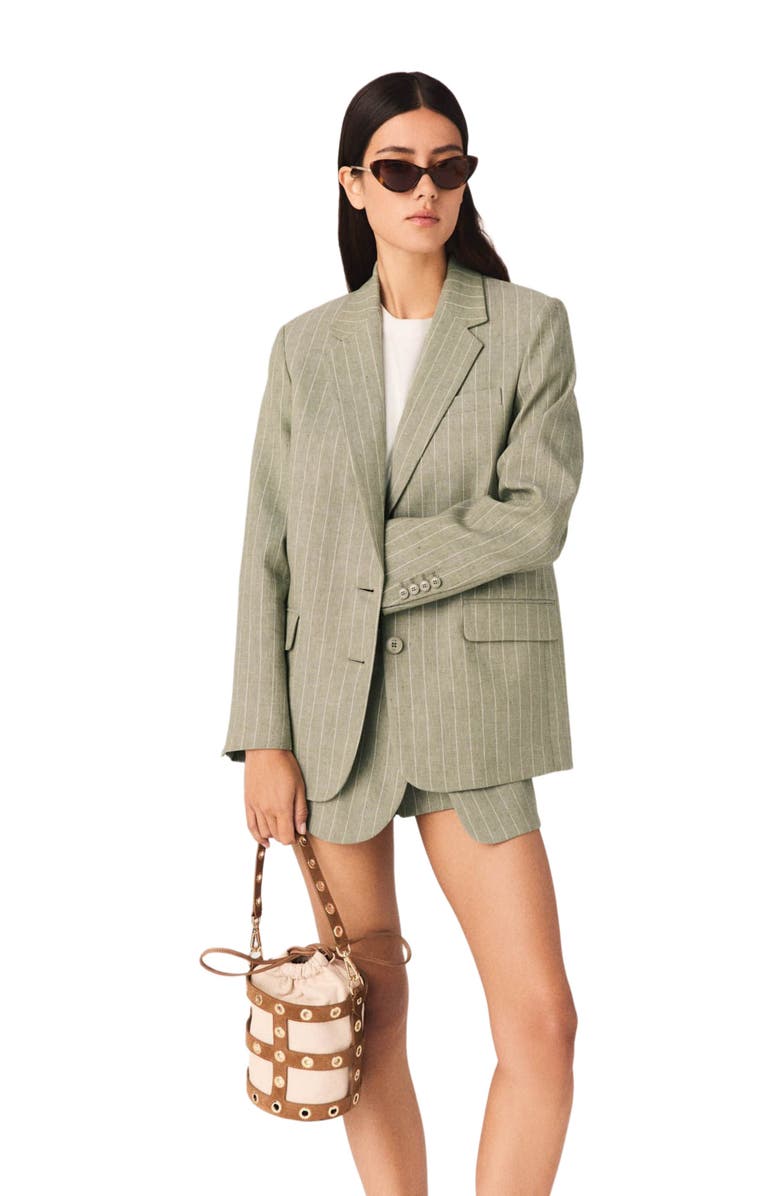 maje Linen blend suit jacket, Main, color, Khaki