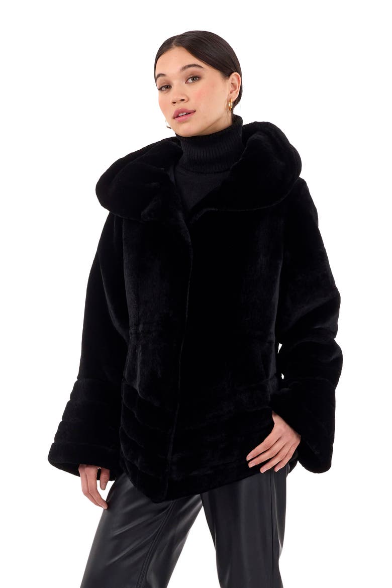 Genuine Shearling Jacket Reversible To Taffeta, Main, color, BLACK/BLACK