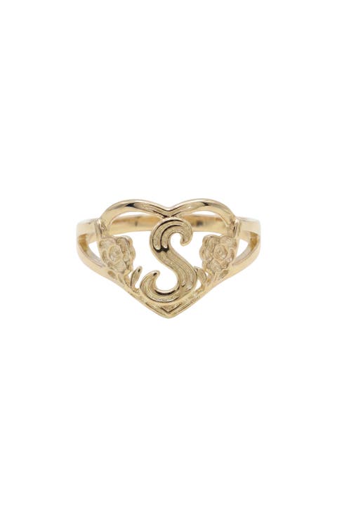 The Cutout Flower Heart Letter Ring