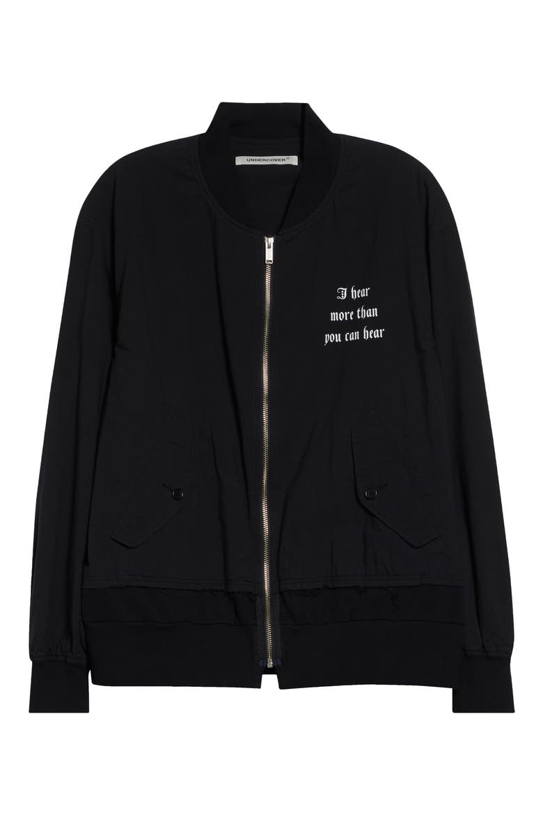 Graphic Cotton Bomber Jacket, Alternate, color, BLACK