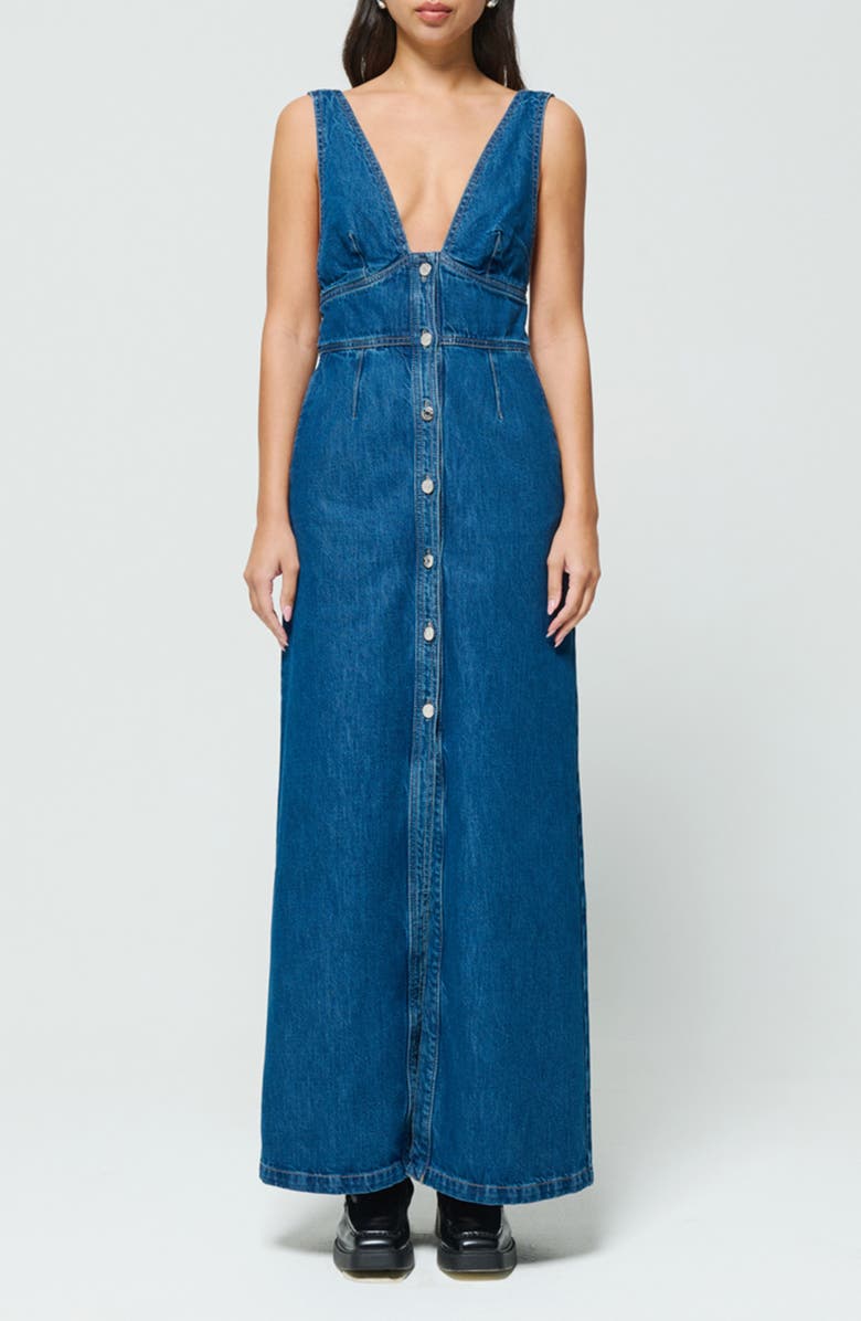 TICA Martine Plunge Neck Open Back Denim Maxi Dress | Nordstrom