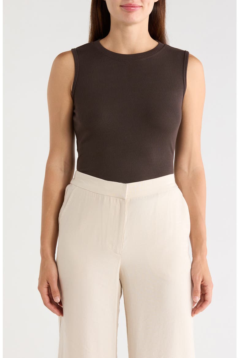 Crewneck Ribbed Tank, Main, color, CHOCOLATE