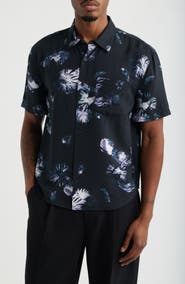 Open Edit Floral Print Relaxed Short Sleeve Button-Up Shirt