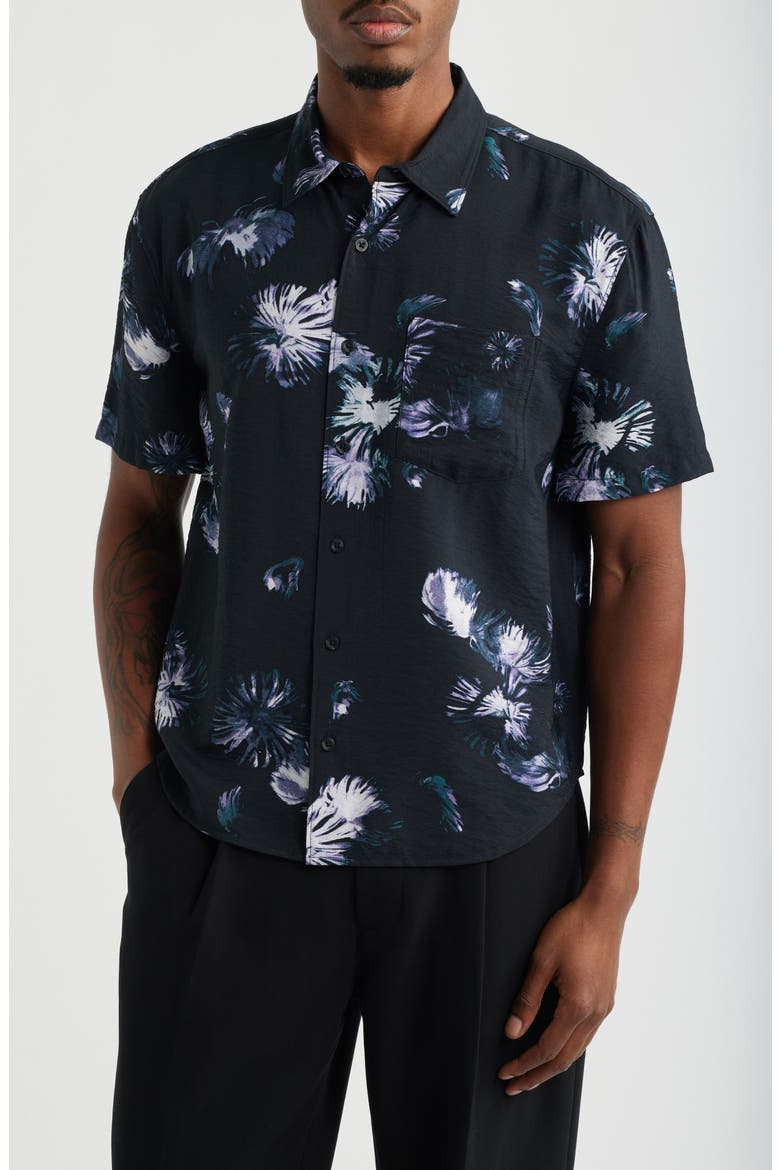 black floral dress shirt mens YourTies Black Mens Shirt Pink Jacquard Floral Long Sleeve Dress Shirt S