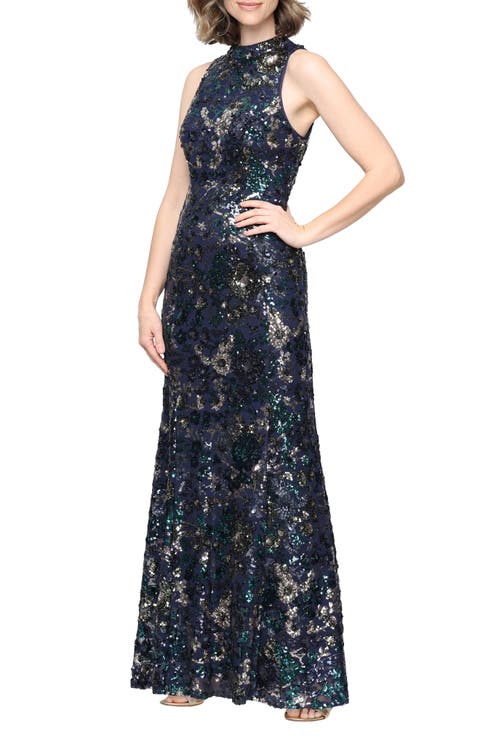 Sequin Floral Stretch Gown