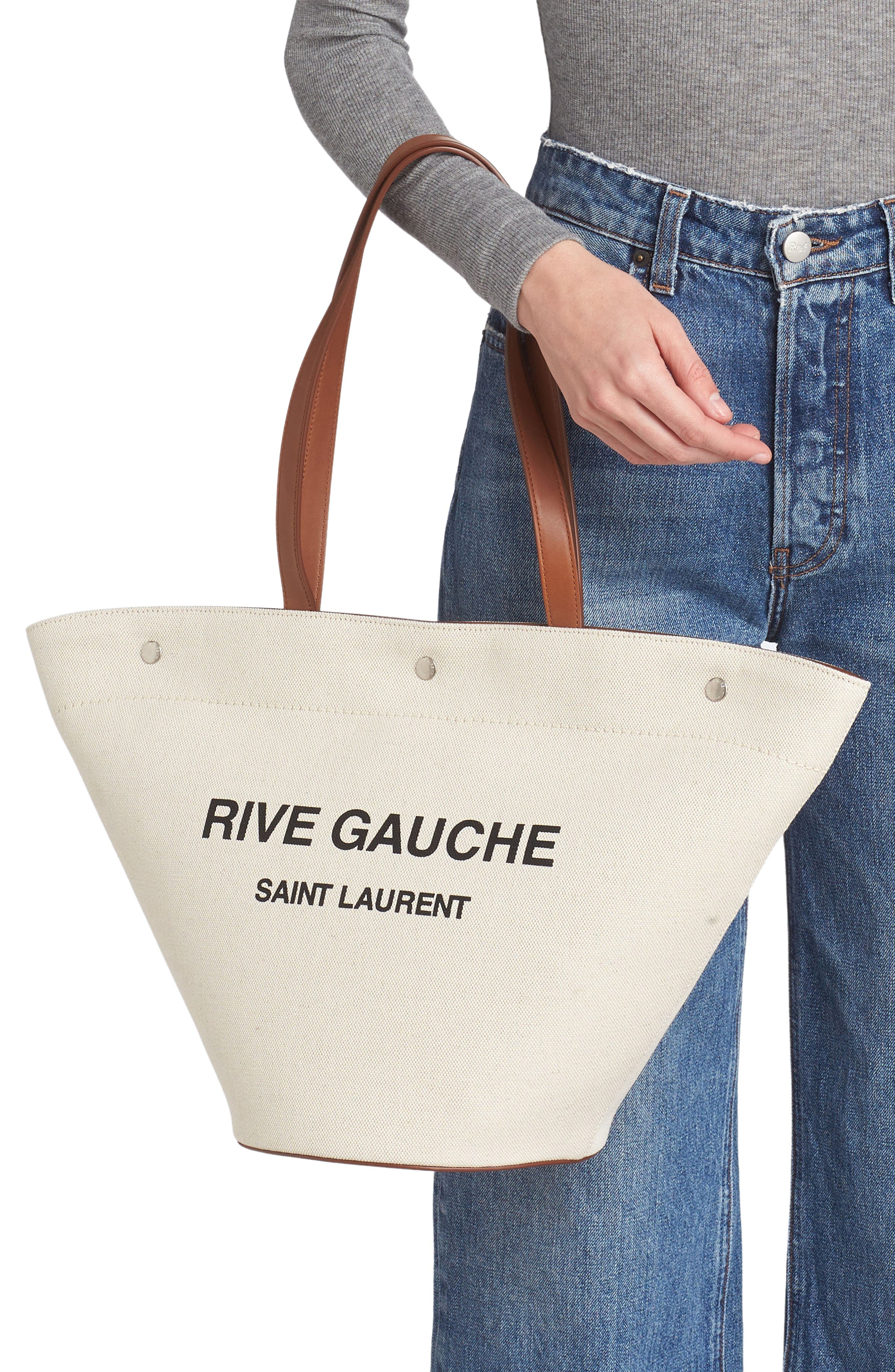 Saint Laurent Rive Gauche Canvas Tote, Alternate, color, Greggio/ Nero/ Brick