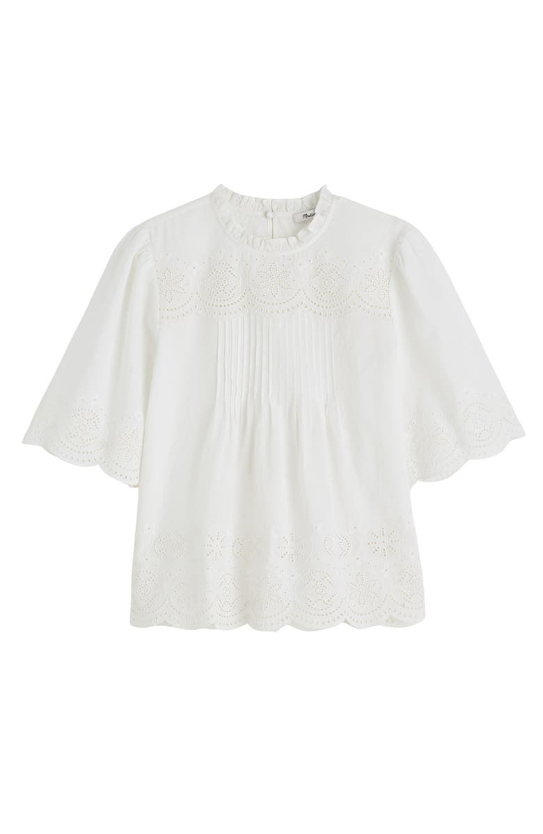Madewell Embroidered Pintuck High Neck Cotton Voile Top, Alternate, color, White