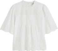 Madewell Embroidered Pintuck High Neck Cotton Voile Top