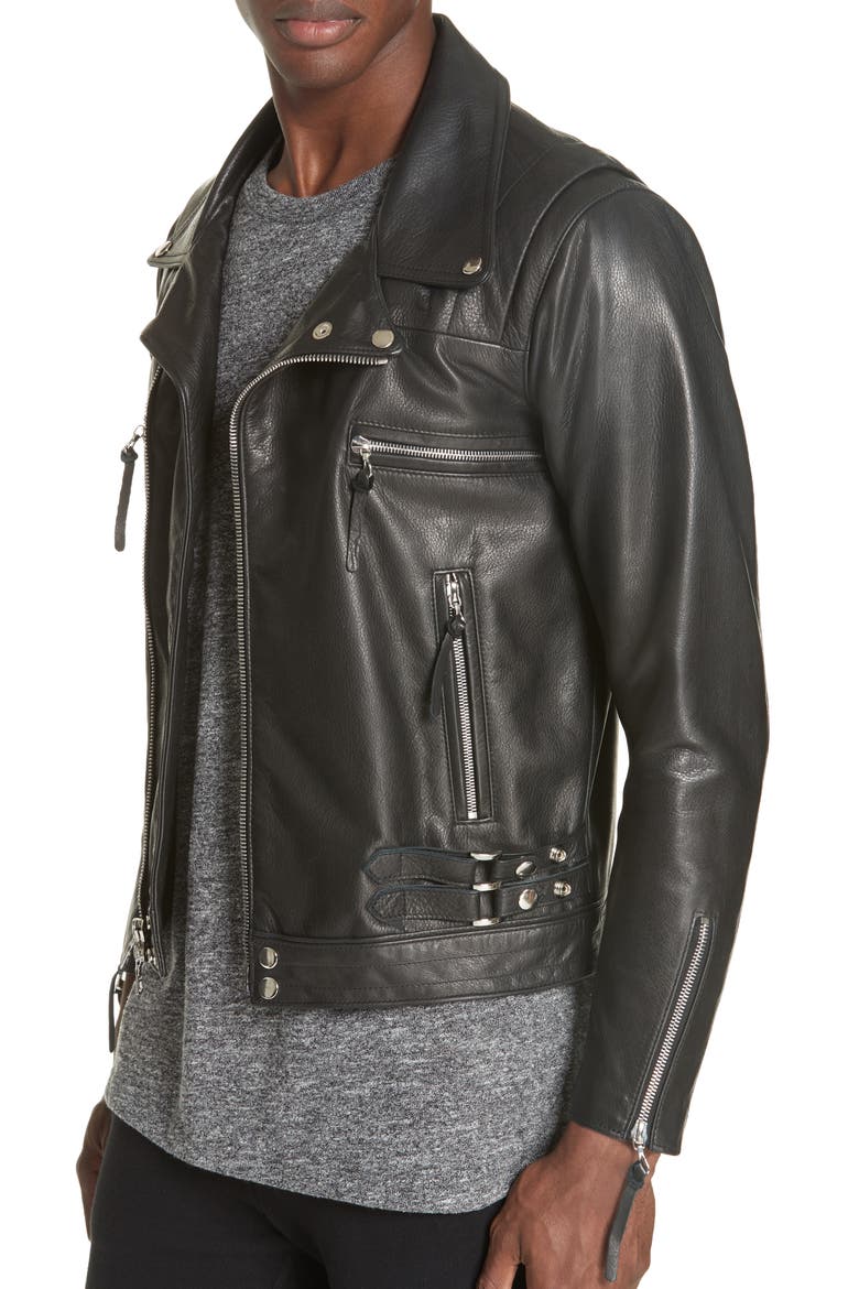 Riders Slim Fit Leather Jacket, Alternate, color, BLACK