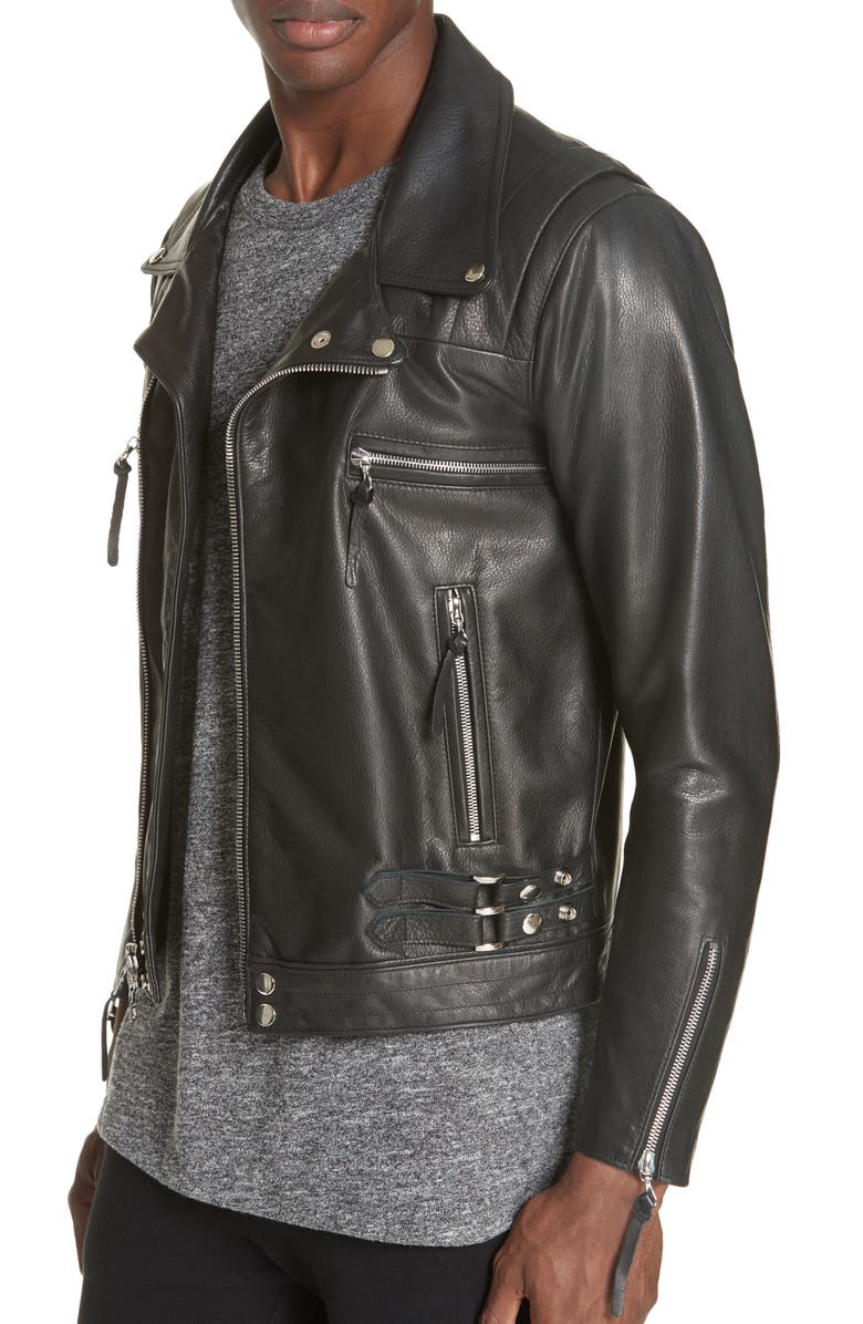John Elliott Riders Slim Fit Leather Jacket, Alternate, color, 