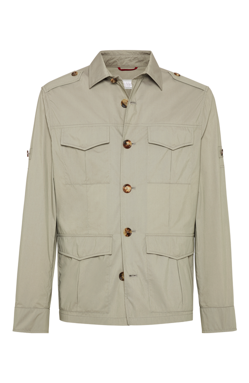 Brunello Cucinelli Waterproof Beige Techno Cotton Jacket In Khaki
