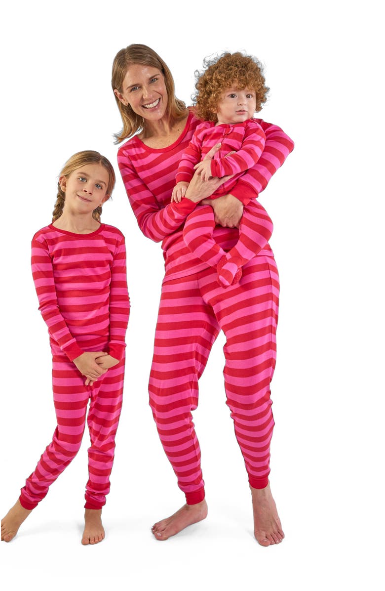 Leveret Kids Short Sleeve Cotton Striped Matching Family Pajamas, Alternate, color, Red & Pink