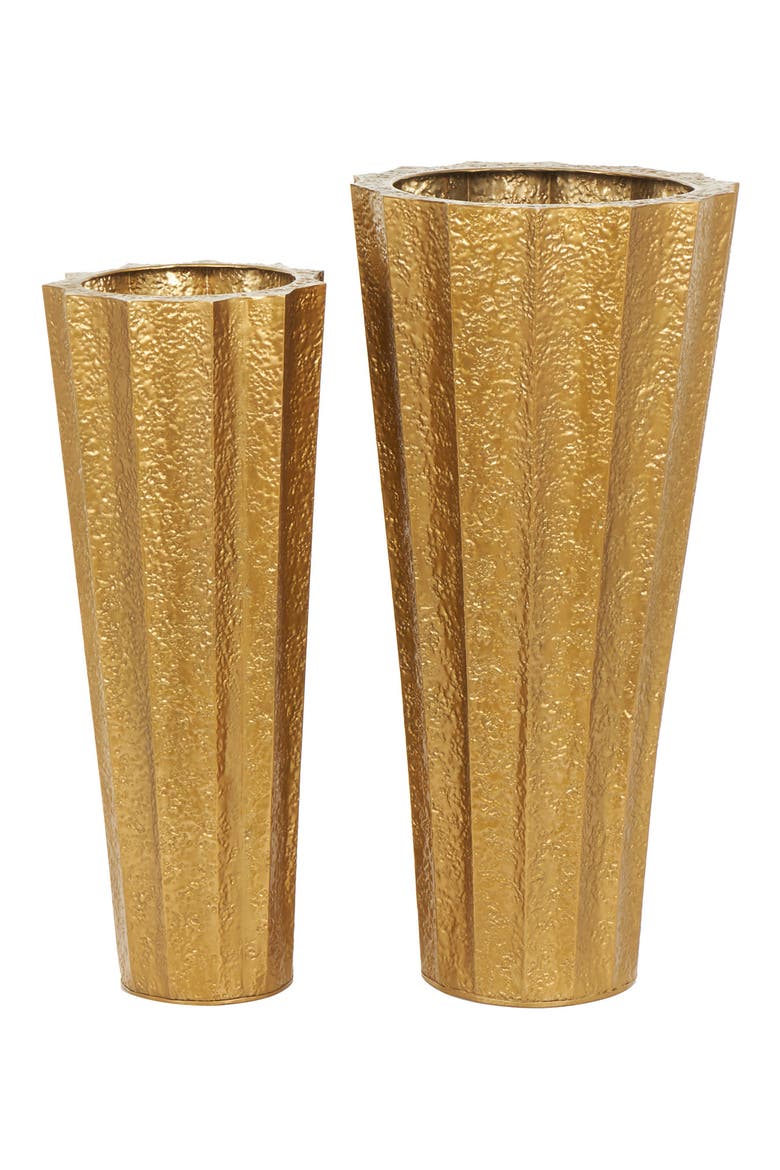 Set of 2 Pleated Vases, Main, color, GOLD