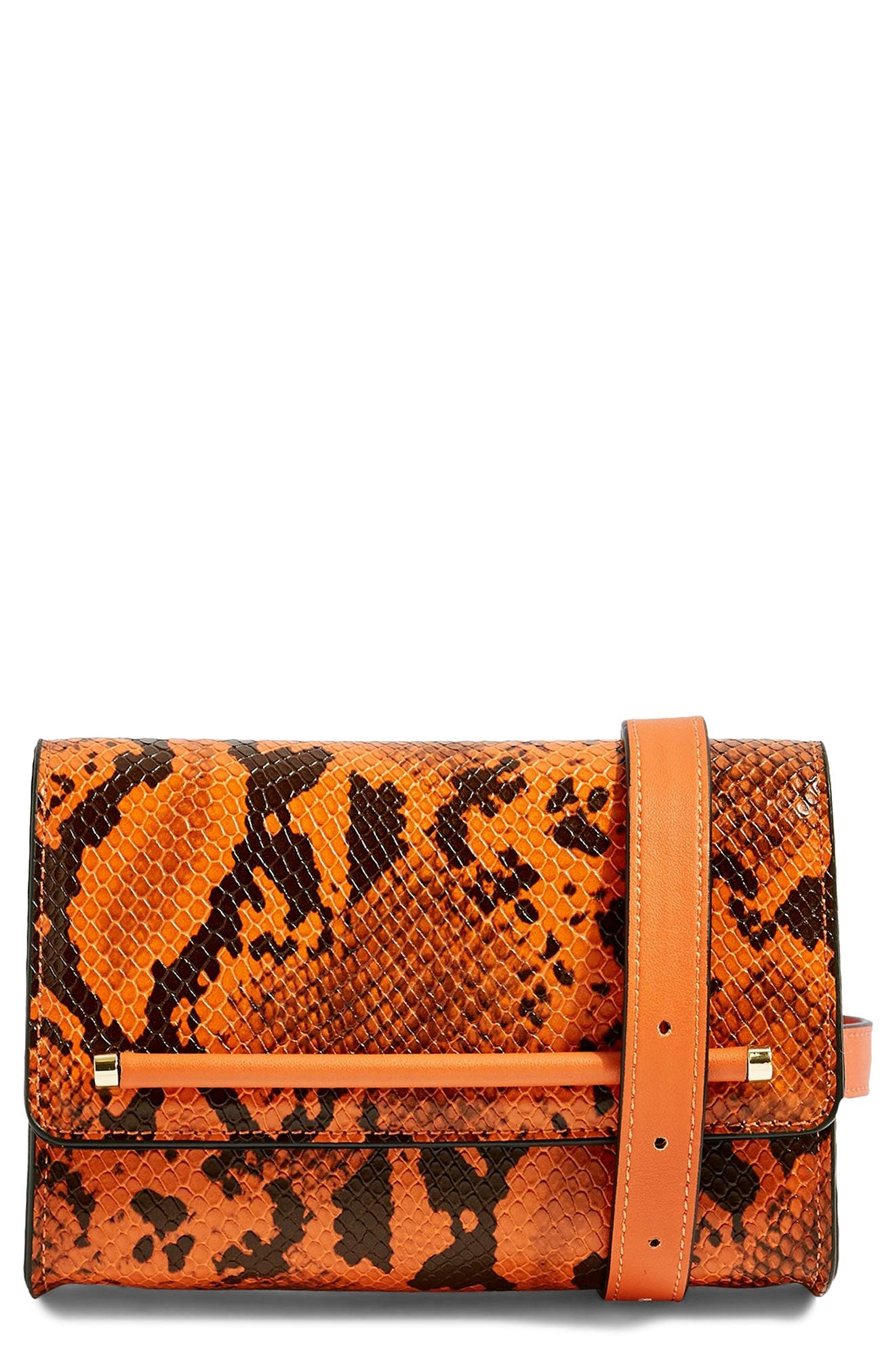 Topshop Blair Snake Embossed Faux Leather Belt Bag, Main, color, 