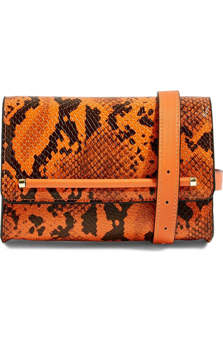 Topshop Blair Snake Embossed Faux Leather Belt Bag, Main, color,