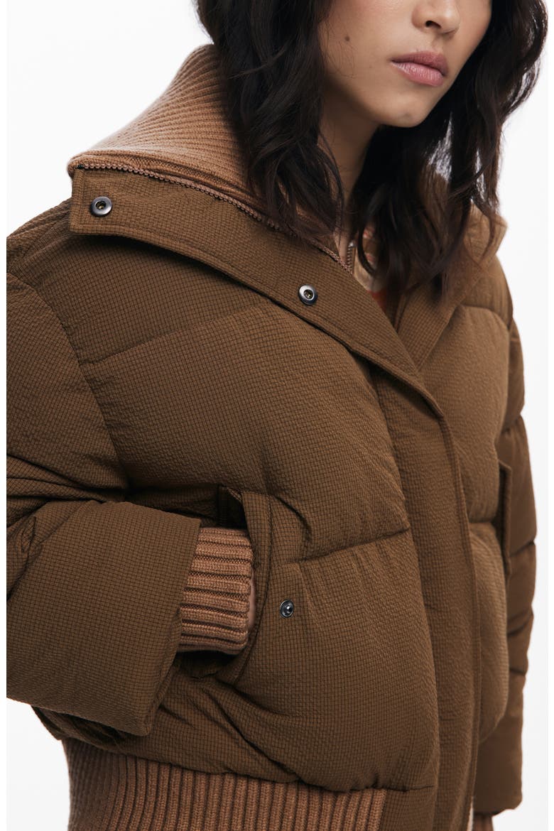 Mixed Media Puffer Jacket, Alternate, color, BROWN