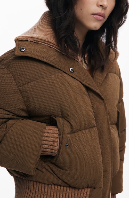 Desigual Mixed Media Puffer Jacket In Brown