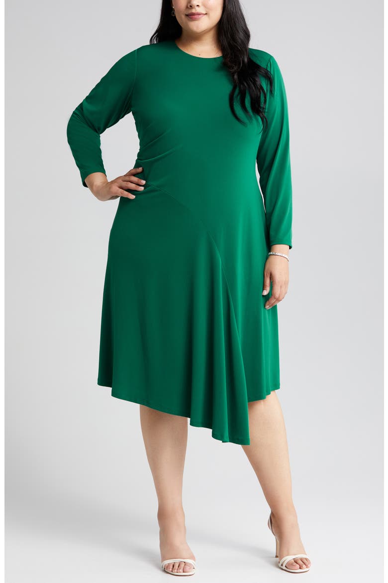 Long Sleeve Asymmetric Hem Jersey Dress, Alternate, color, EVERGREEN