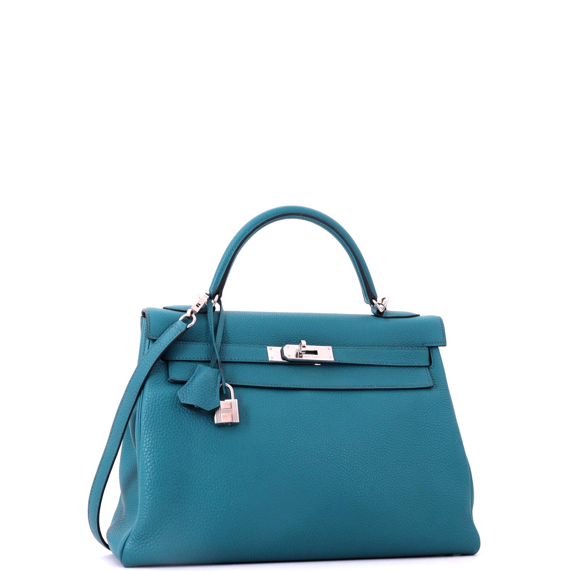 Pre-Owned Hermes Kelly Handbag Blue Togo with Palladium Hardware 32, Alternate, color, Bleu Izmir