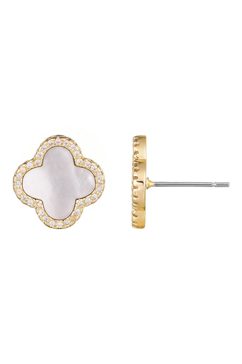 Mother of Pearl Clover Stud Earrings, Alternate, color, WHITE
