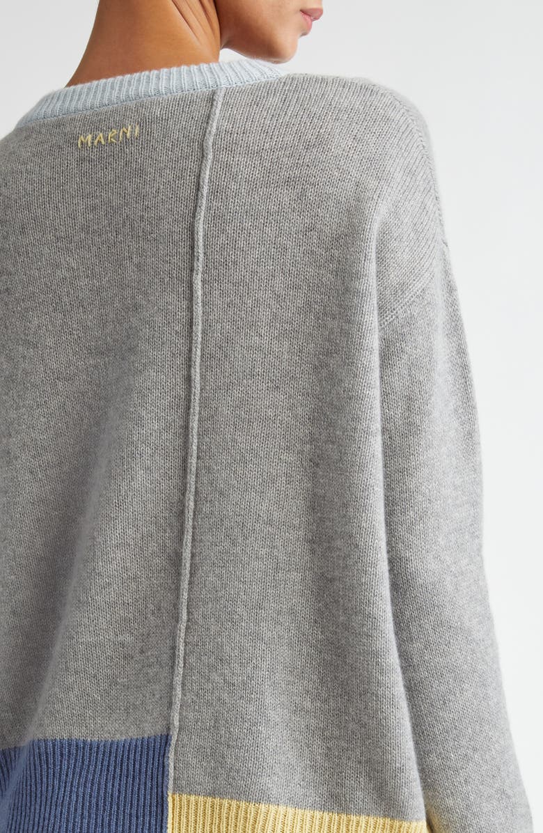 Marni Colorblock Trim Asymmetric Cashmere Crewneck Sweater, Alternate, color,