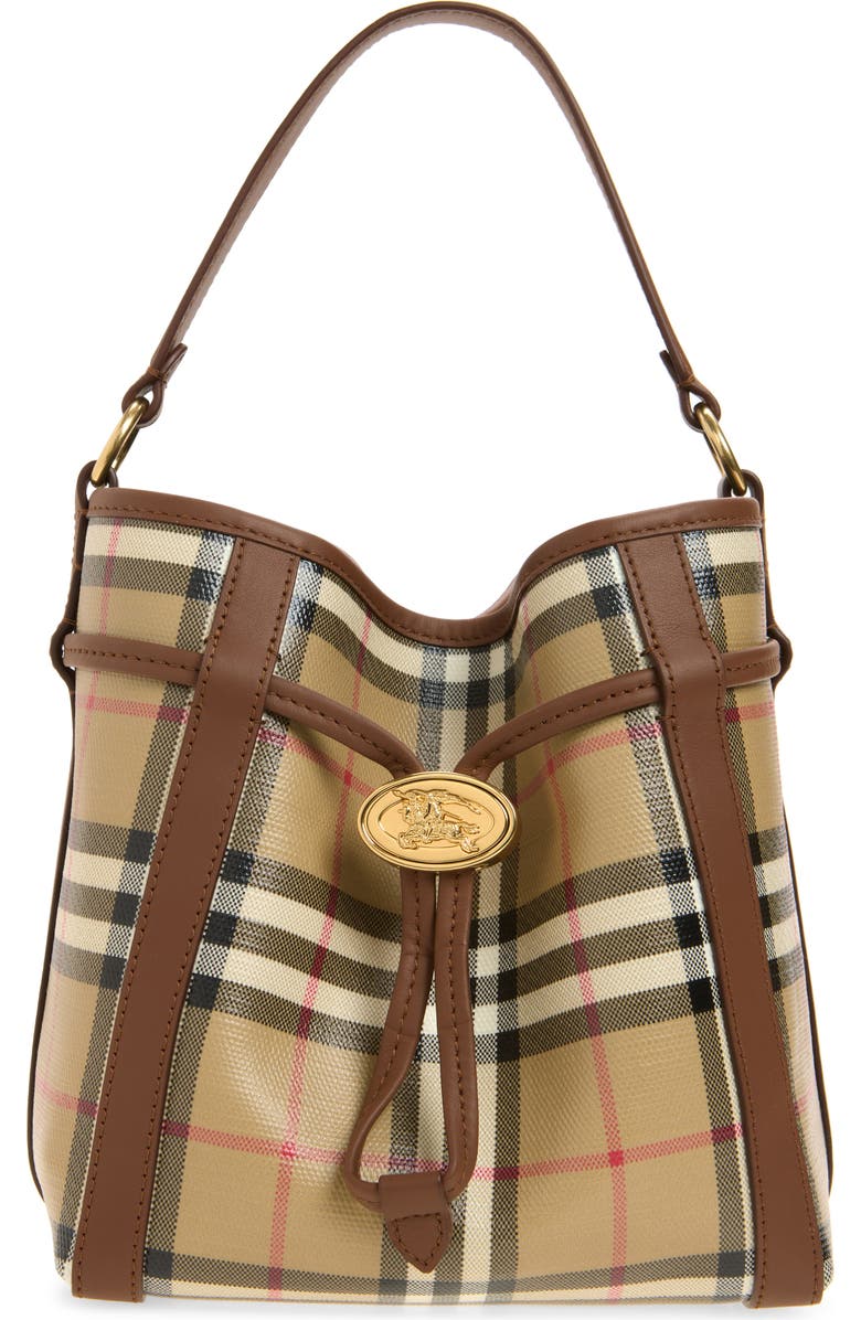 Burberry Mini Check Bucket Bag, Main, color, Archive Beige