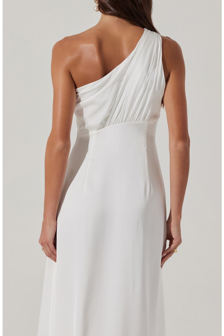 Atolia Draped One-Shoulder Gown, Alternate, color, WHITE
