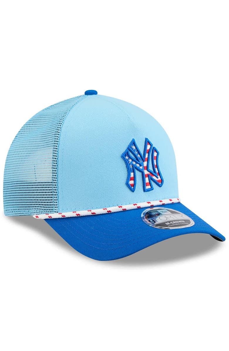 New Era Men's New Era Light Blue/Blue New York Yankees 2025 Fourth of July 9FORTY A-Frame M-Crown Adjustable Trucker Hat, Alternate, color,