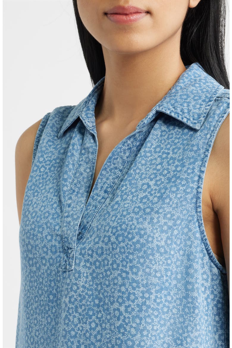 Print Johnny Collar Top, Alternate, color, DENIM FLOWER