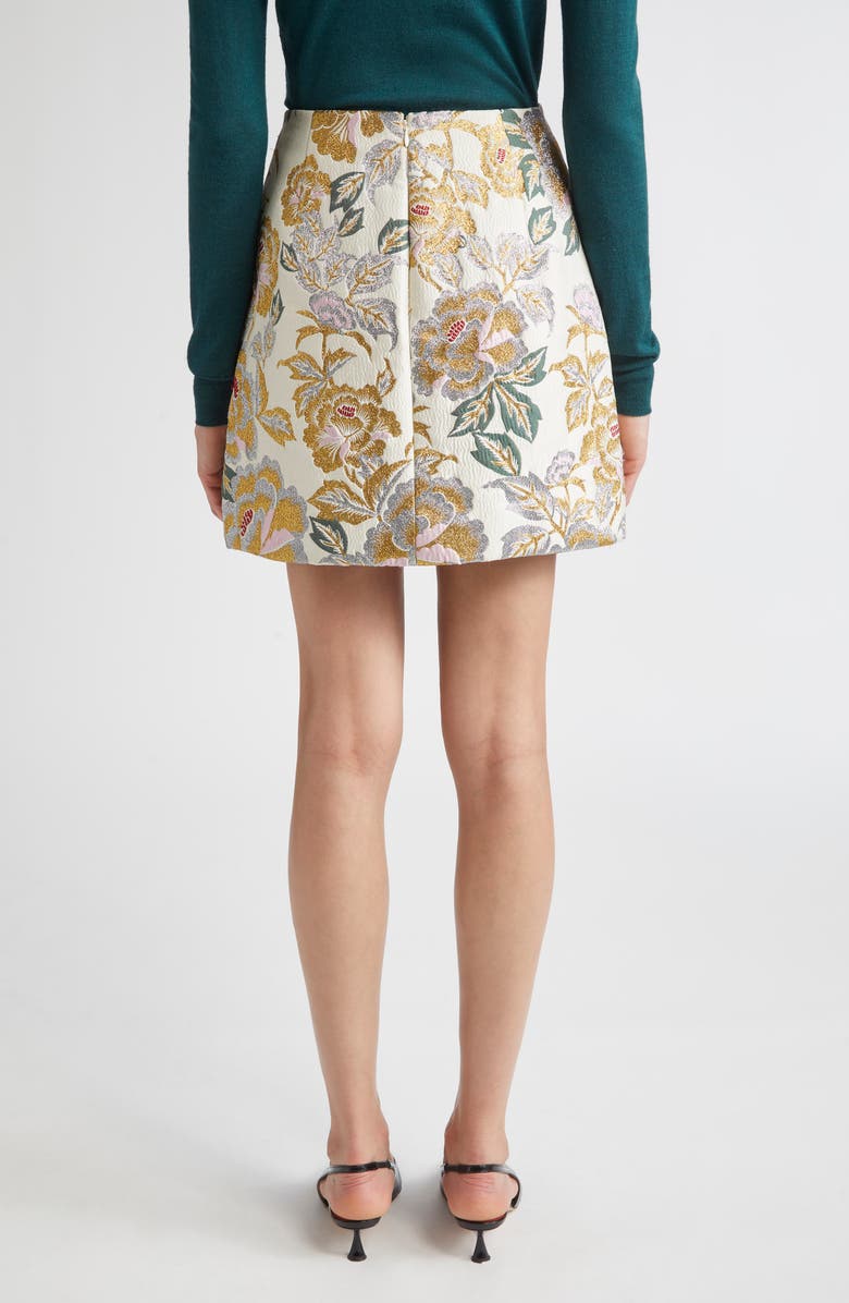 Carolina Herrera Metallic Floral Jacquard Miniskirt, Alternate, color, Ivory Multi