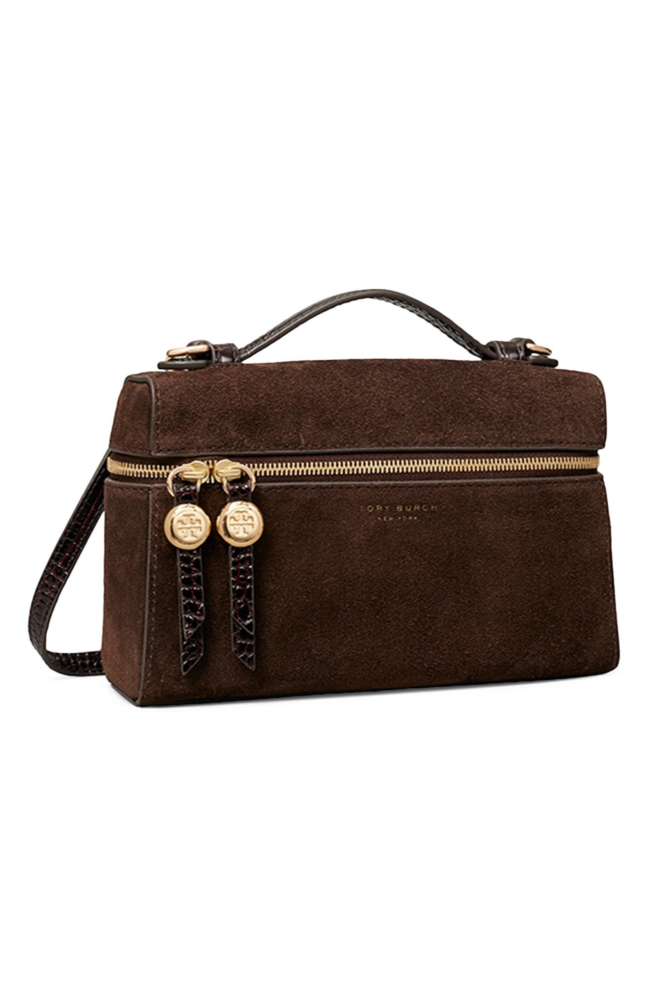 Romy Suede Slim Top Handle Bag, Alternate, color, DARK COCOA