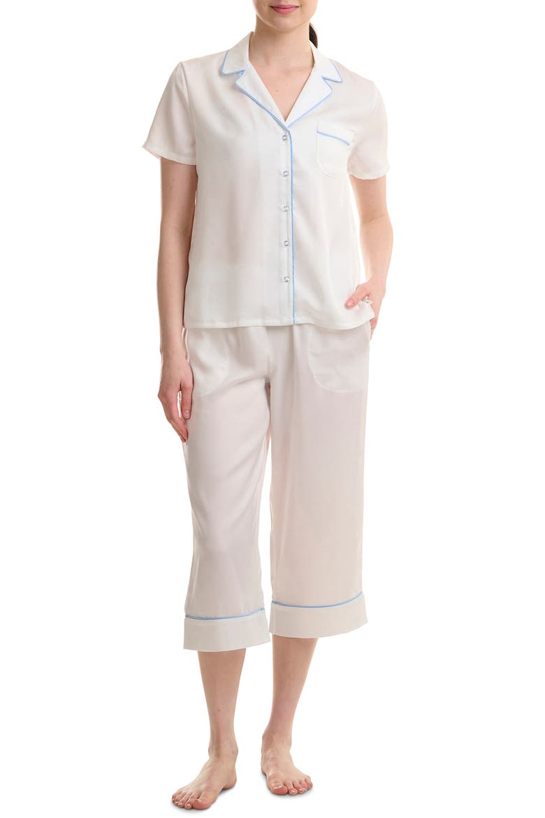 Satin Crop Pajamas, Main, color, BRIGHT WHITE
