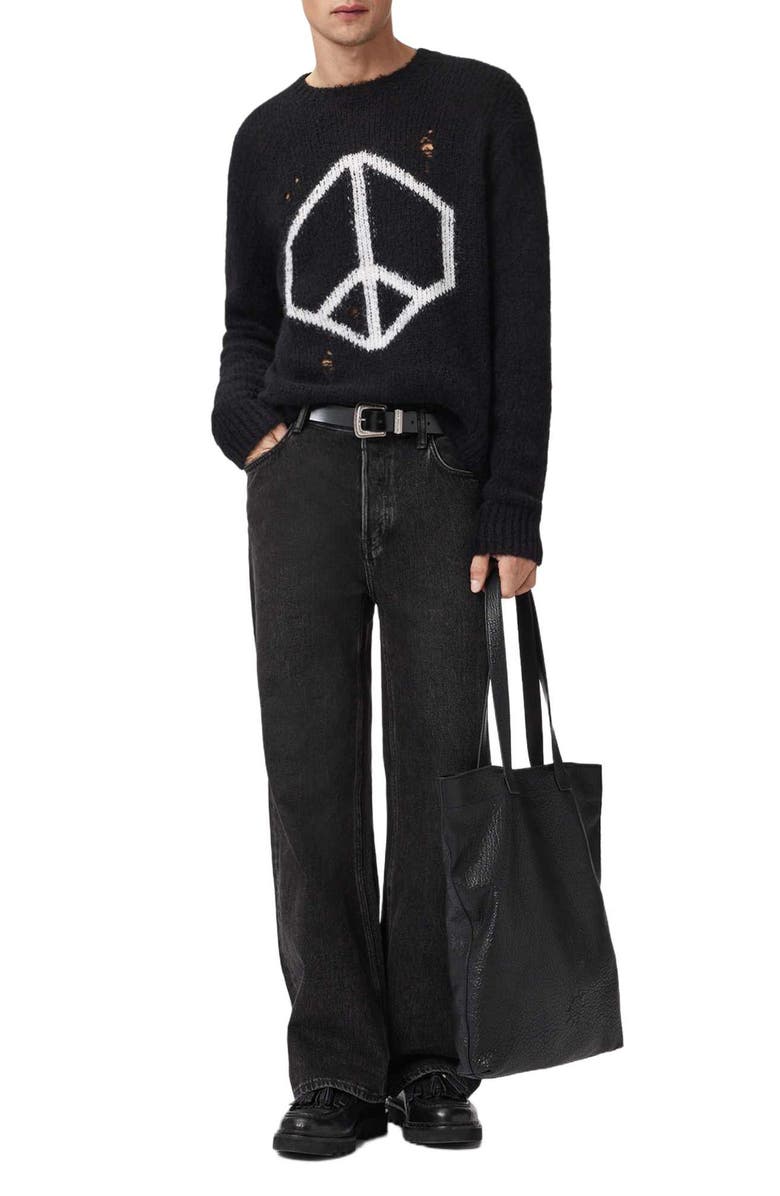 AllSaints Message Wool Blend Crewneck Sweater, Alternate, color, Black